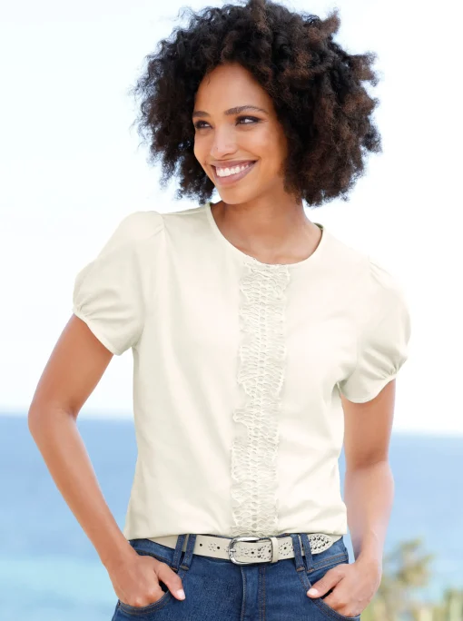 Shirt mit Spitzen-Applikation