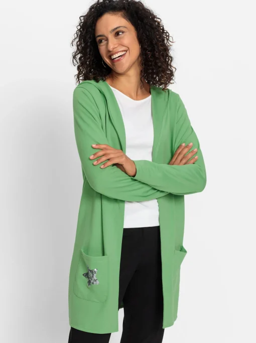 Shirtjacke mit Pailletten-Schriftzug hinten