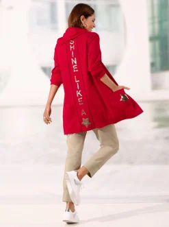 Shirtjacke mit Pailletten-Schriftzug hinten