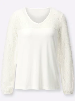 Spitzenshirt mit elastischen Ärmelbündchen