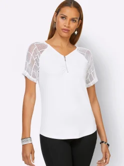 Spitzenshirt mit transparenten Ärmeln