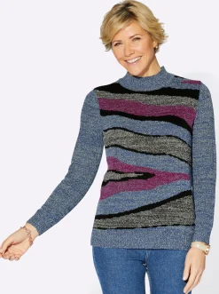Stehkragenpullover mit Intarsien-Strickmuster
