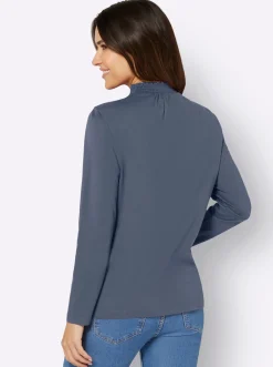 Stehkragenshirt mit Raffungen im Vorderteil