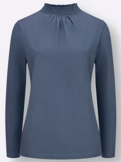 Stehkragenshirt mit Raffungen im Vorderteil