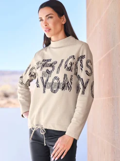Stehkragenshirt mit Schrift- und Animalprint