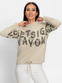 Stehkragenshirt mit Schrift- und Animalprint