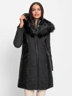 Steppmantel mit Leder- und Pelz-Imitat
