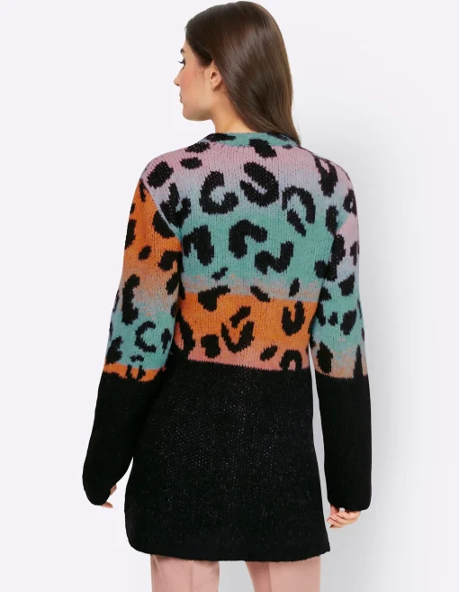 Strickjacke mit Leomuster im Farbverlauf