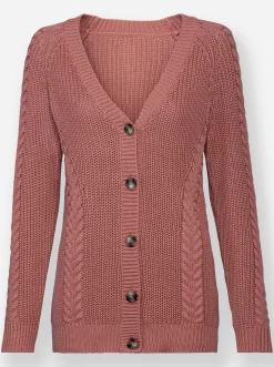 Strickjacke mit Zopf - und Rippenmuster