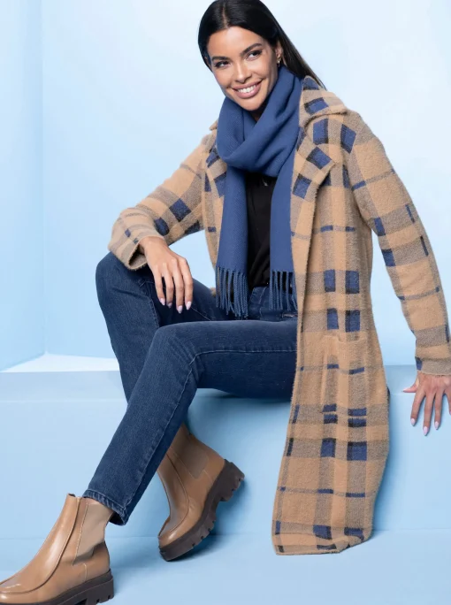 Strickmantel mit Reverskragen, kariert