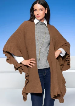Strickponcho mit Volants