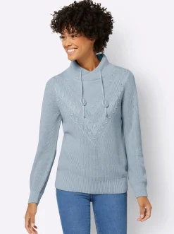Strickpullover mit überlappendem Stehkragen