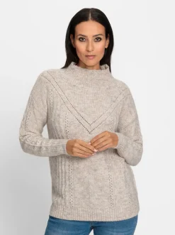 Strickpullover mit geripptem Stehkragen