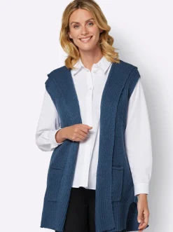 Strickweste mit Kapuze, Ripp-Optik