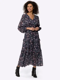 Stufenkleid mit Effektgarn, leicht transparent