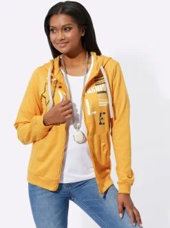Sweatjacke mit Druck und Glitzersteinchen