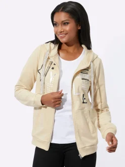 Sweatjacke mit Druck und Glitzersteinchen