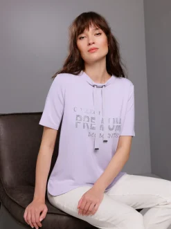 Sweatshirt mit Folienprint und Glitzersteinchen