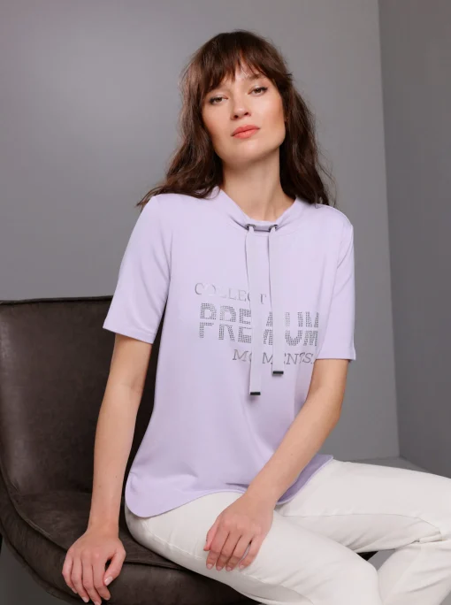 Sweatshirt mit Folienprint und Glitzersteinchen
