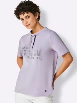 Sweatshirt mit Folienprint und Glitzersteinchen