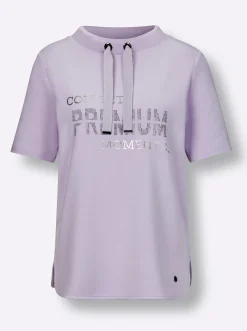 Sweatshirt mit Folienprint und Glitzersteinchen