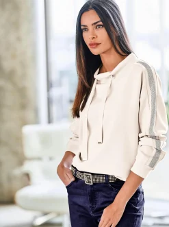 Sweatshirt mit Galonstreifen aus Ziersteinchen
