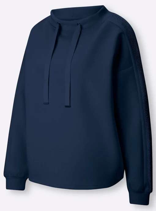 Sweatshirt mit Galonstreifen aus Ziersteinchen