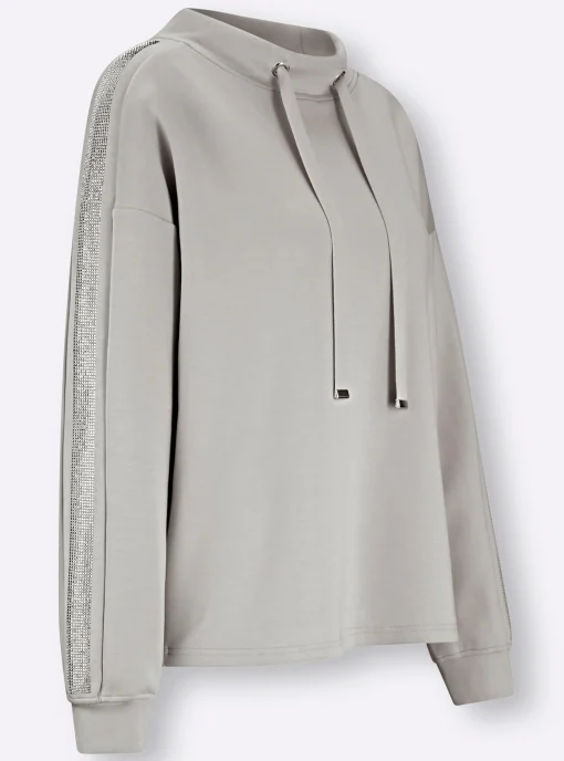 Sweatshirt mit Galonstreifen aus Ziersteinchen