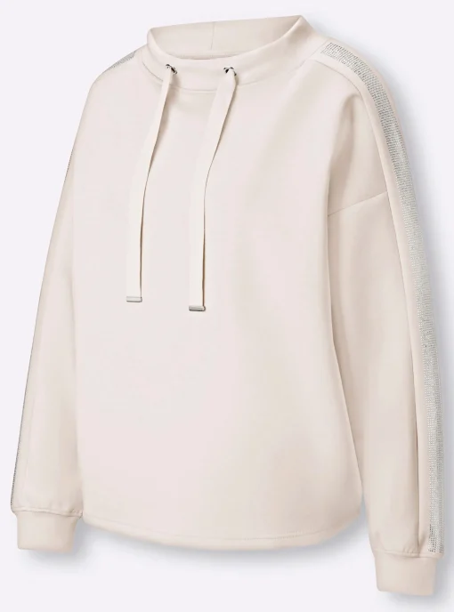 Sweatshirt mit Galonstreifen aus Ziersteinchen