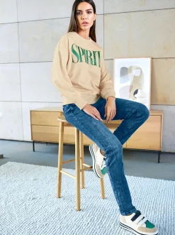 Sweatshirt mit Schriftzug in Satin-Optik