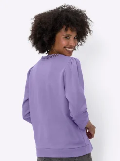 Sweatshirt mit Spitze am V-Ausschnitt