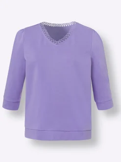 Sweatshirt mit Spitze am V-Ausschnitt