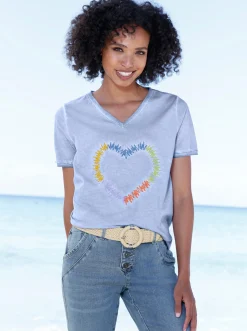 T-Shirt mit Herz-Stickerei
