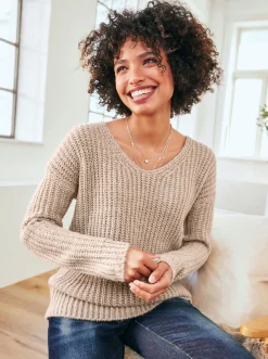 V-Ausschnitt-Pullover in Melange-Optik