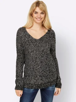 V-Ausschnitt-Pullover in Melange-Optik