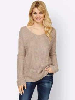 V-Ausschnitt-Pullover in Melange-Optik