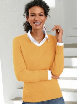V-Ausschnitt-Pullover mit Baumwolle