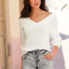 V-Ausschnitt-Pullover mit überschnittener Schulter