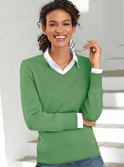 V-Ausschnitt-Pullover mit Baumwolle