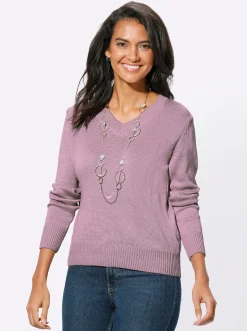 V-Ausschnitt-Pullover mit Baumwolle