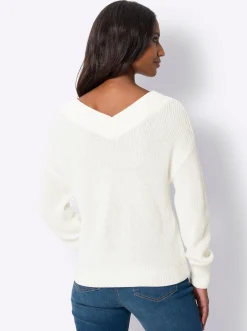 V-Ausschnitt-Pullover mit überschnittener Schulter