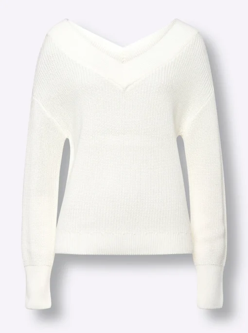 V-Ausschnitt-Pullover mit überschnittener Schulter