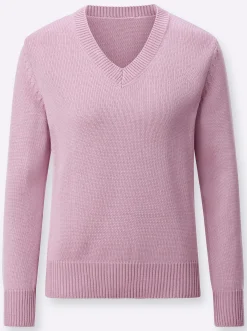 V-Ausschnitt-Pullover mit Baumwolle