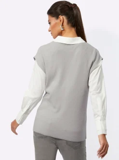V-Ausschnitt-Pullover mit Glitzersteinchen-Schriftzug