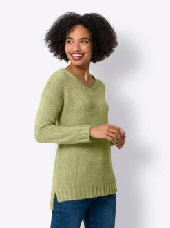 V-Ausschnitt-Pullover mit Seitenschlitzen