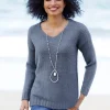 V-Ausschnitt-Pullover mit Seitenschlitzen