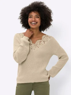 V-Ausschnitt-Pullover mit Spitze