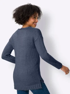 V-Ausschnitt-Pullover mit Seitenschlitzen