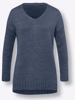 V-Ausschnitt-Pullover mit Seitenschlitzen