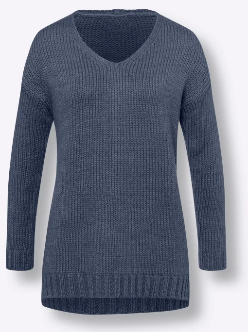 V-Ausschnitt-Pullover mit Seitenschlitzen